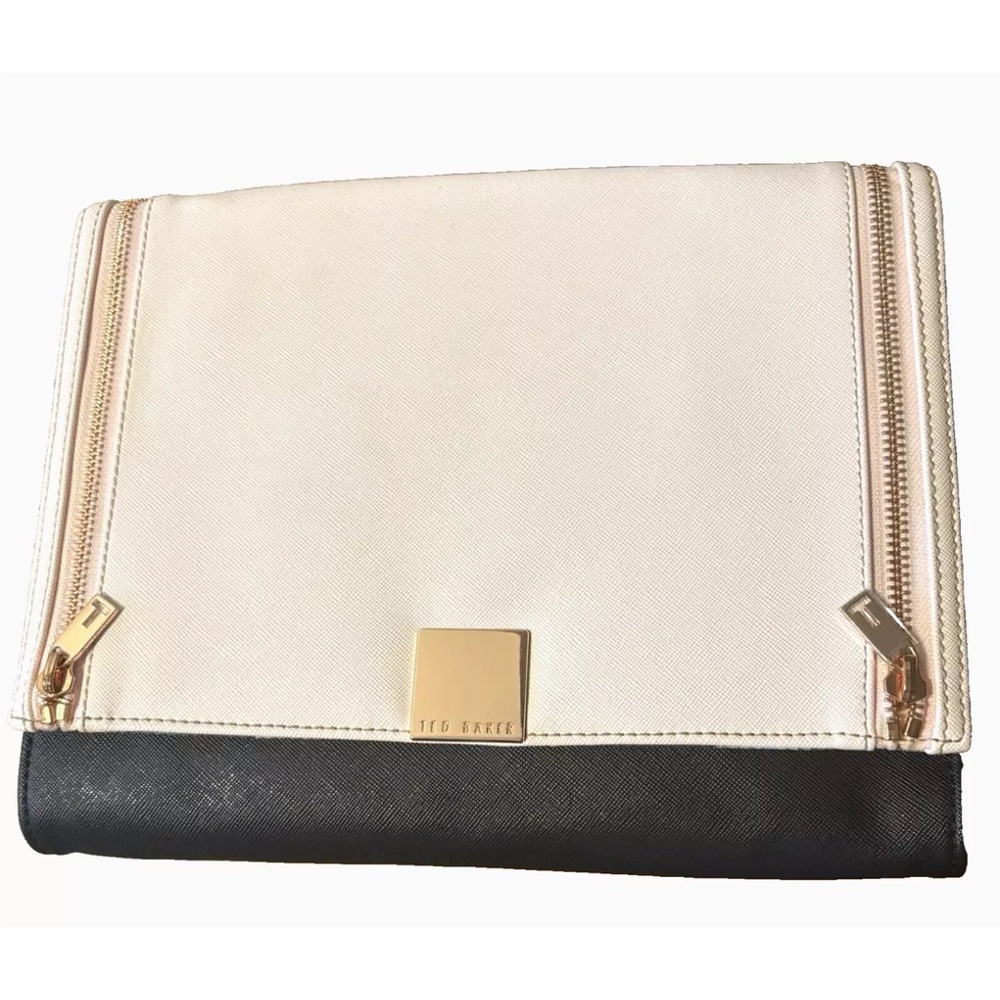 NWT Ted Baker Sala Cross Hatch Clutch Handbag Pink/Black W/Rose Gold Details
